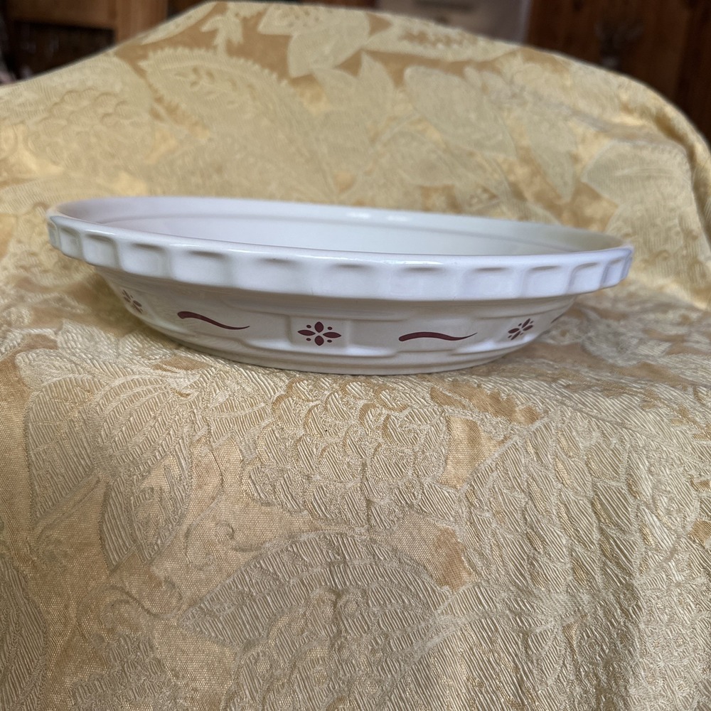 Longaberger Pottery Woven Traditions Classic Beige Red 10" Pie Baking Plate USA - Picture 2 of 6